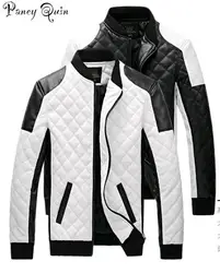 Мужские кожаные куртки пальто осень черный белый решетки мужские кожаные Jaquetas куртки пальто зима кожа замша Базовая куртка