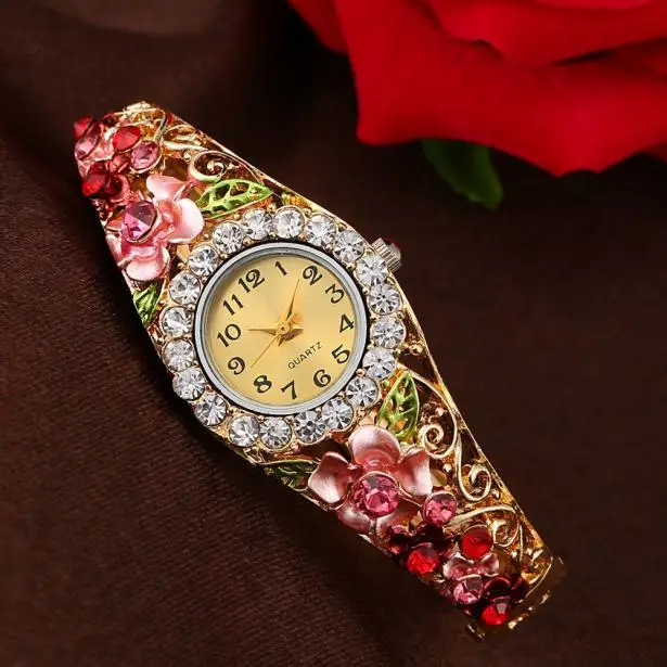 Женские часы Relogio Feminino Montre Femme женские часы люксовый бренд женские кварцевые роскошный браслет с цветами из кристаллов часы - Цвет: as the photo show