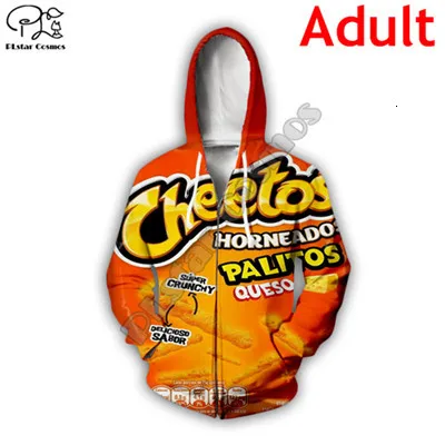 Комплект одинаковой одежды для семьи снэки cheetos 3D детская толстовка с капюшоном для взрослых/свитер/футболка/молния/жилет monther, отец, сын, дочь, pullove - Цвет: Unisex Zip Hoodie