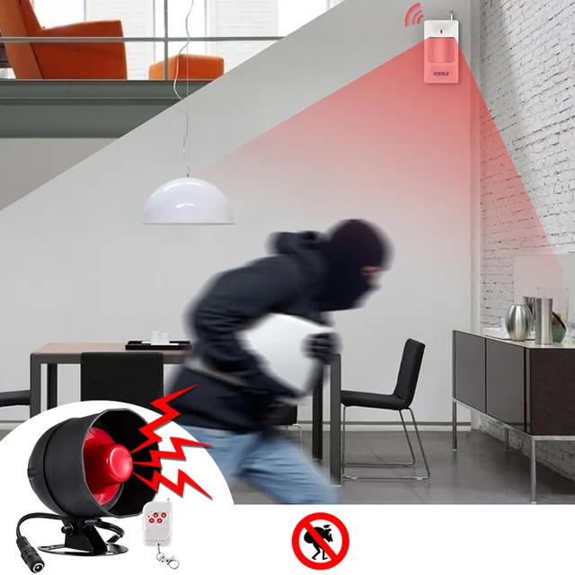 KERUI Standalone Security Alarm System Wireless Siren Motion Sensor Local Alarm Siren Horn With up to 100db Alarm Kit 6