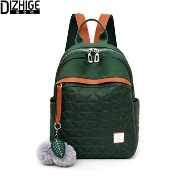 

DIZHIGE New Women Backpack Teenage Girls School Bag Diamond Lattice Waterproof Oxford Anti Theft Backpack With Fur Ball Ornament