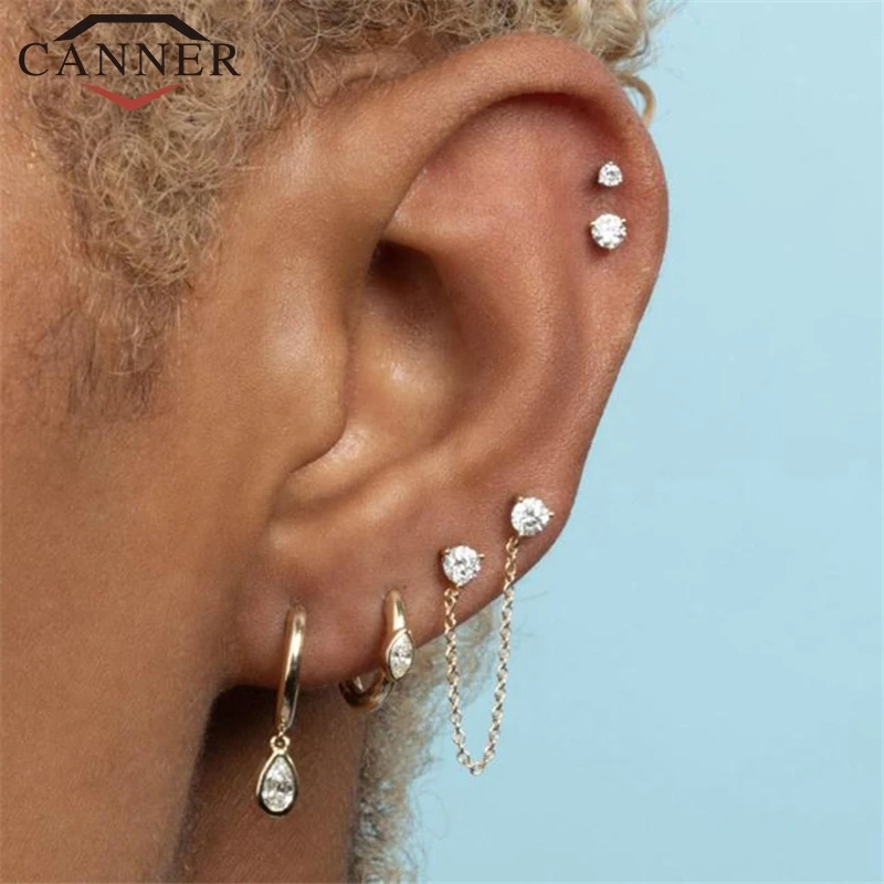 

Simple Creative Chain Earrings 925 Sterling Silver Small Gold Chain Tassel Earrings for Women Mini Zircon Stud Earrings Jewelry