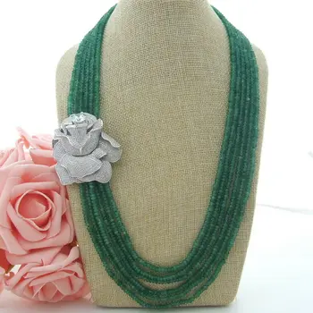 

24''-27'' 6 Strands Green Gems Stone Necklace CZ Pendant