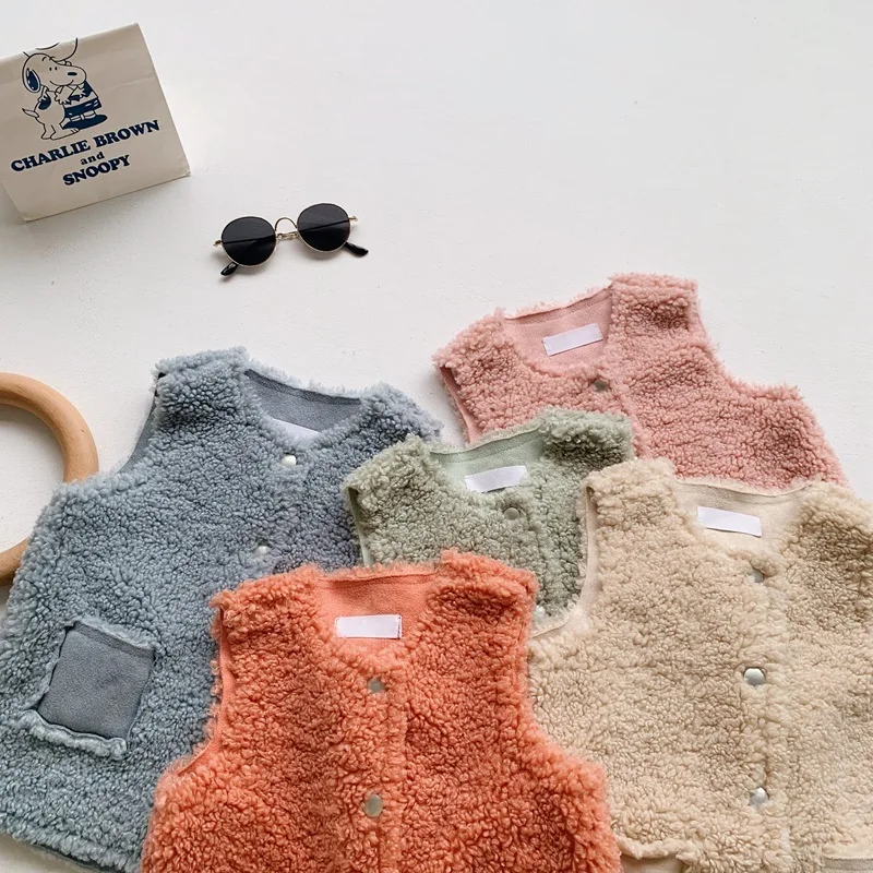 

2019 Autumn New Arrival Girls Fashion Solid Fleece Vest Kids Candy Color Cashmere Vests Kids Clothes Girls