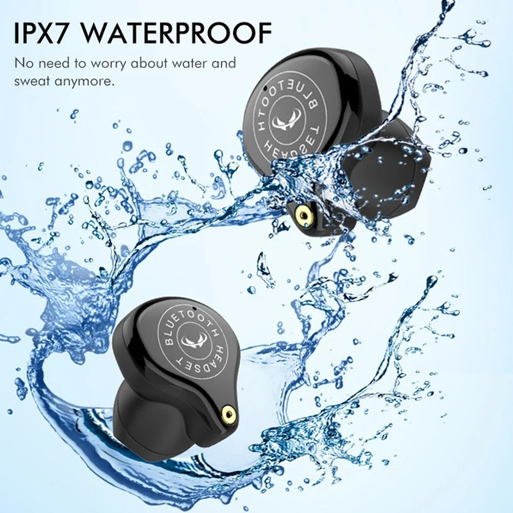 Skup GOOJODOQ bezprzewodowe słuchawki Bluetooth IPX7 TWS 5.0 sport led słuchawki z redukcją hałasu HiFi 9D Stereo wodoodporne 3600mah