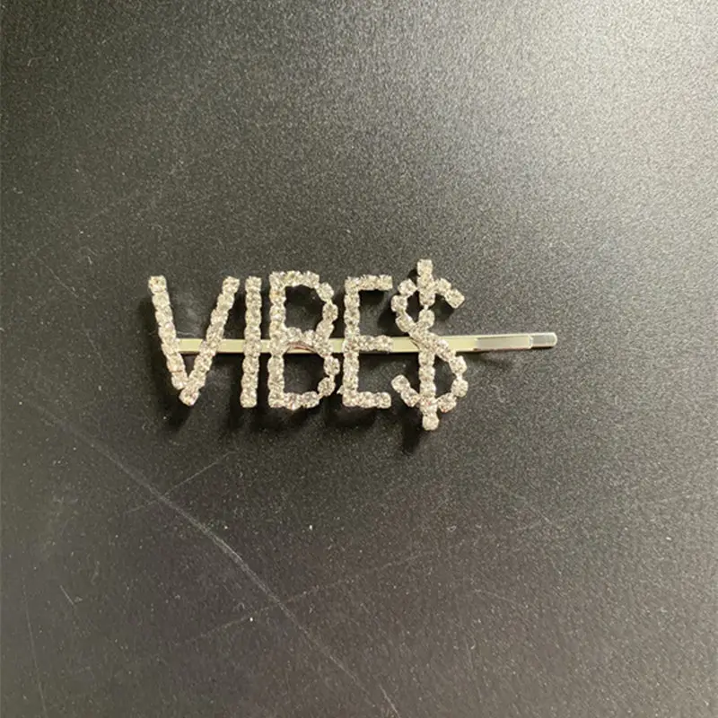 VIBES StoneFans, уникальные стразы с надписью, заколка для волос для девочек, популярные хрустальные заколки для волос, аксессуары для волос, украшения для волос, заколка для волос - Окраска металла: VIBES