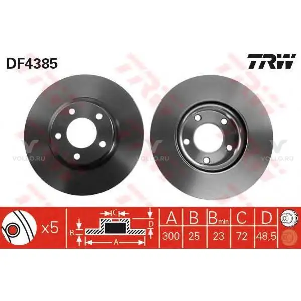 TRW DF4385 Диск тормозной передн MAZDA: 3 03-, 3 седан 04-, 5 05