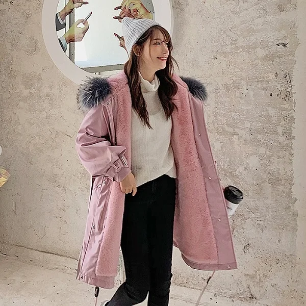 Зимняя новая женская меховая хлопковая куртка Свободная Повседневная Длинная Куртка из овечьей кожи ветрозащитная теплая парка kz005 - Цвет: pink