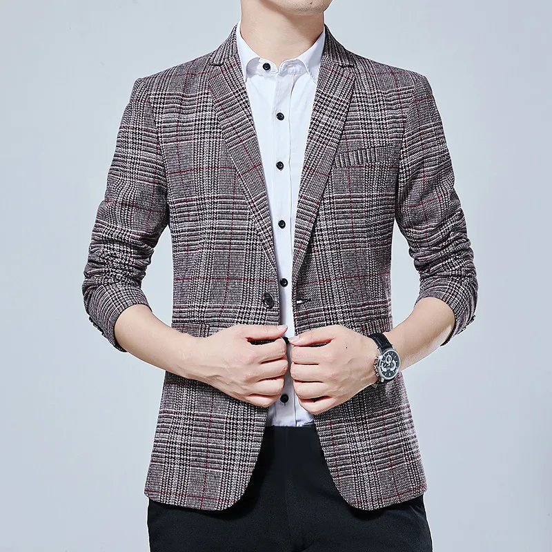 Blazer men's British style slim thick size 5XL autumn blue suit jacket Plus size one button fashion professional suit coat