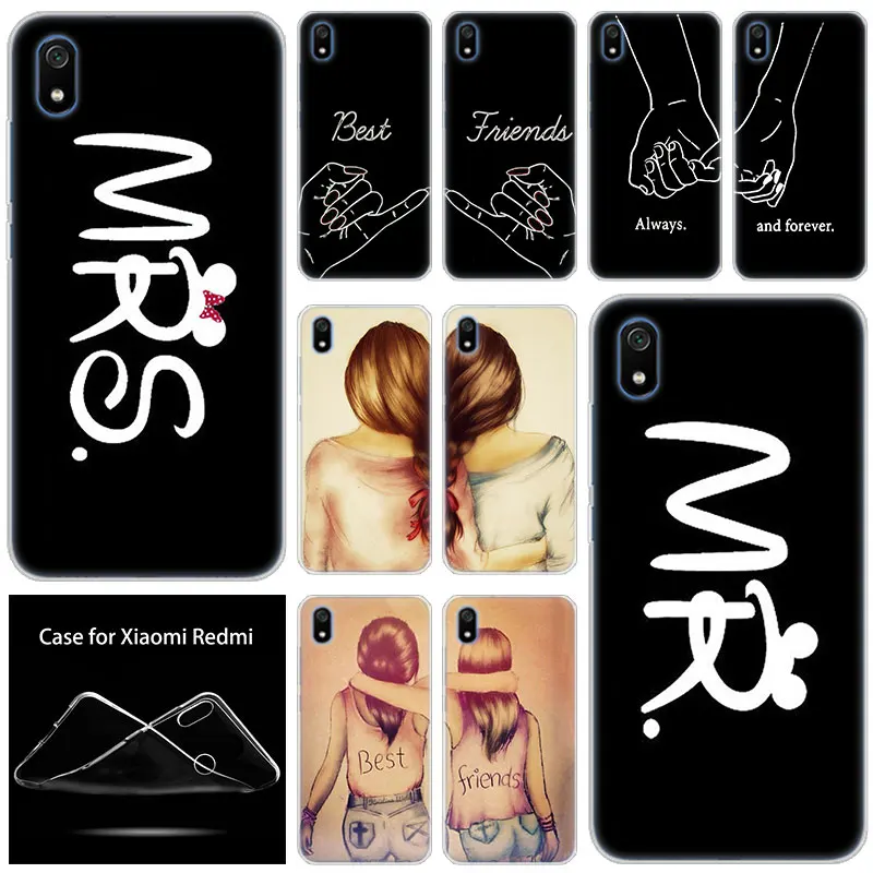 

luxury Soft Silicone Case Best Friends BFF Matching for Xiaomi Redmi 7 7A GO S2 4X 5 5Plus 6 6A K20 Note 4 5A 6 7 8 Pro Cover
