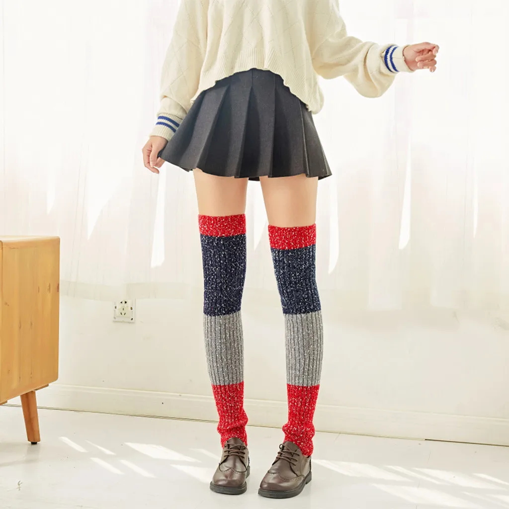 Женские носки, calcetines, для девушек, женщин, до бедра, выше колена, Длинные однотонные чулки, теплые skarpetki