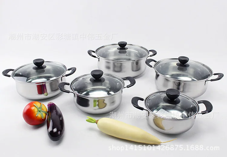 Stainless Steel Soup Pot Dual Handle Multi-Purpose Pot Set Export Foreign Trade li yipinguo 3-8PCS