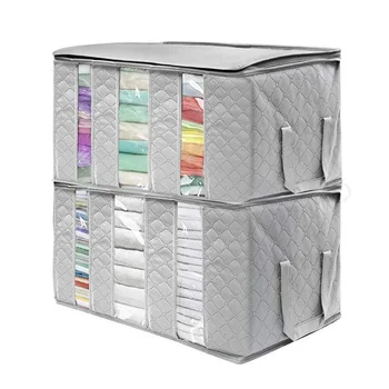 

2pcs Bedding Travel Organizer Zipper Home Folding Closet Multifunction Non Woven Dustproof Clothing Storage Bag Visible Quilt