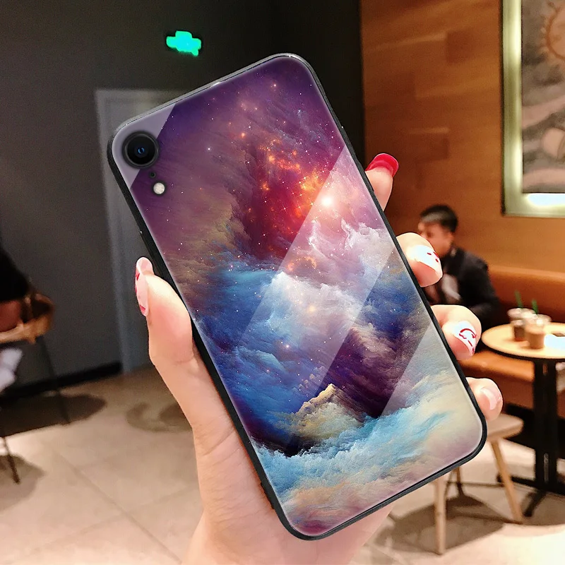 Силиконовый чехол для iPhone X, чехол, стеклянный чехол, задняя крышка, чехол для iPhone X, полная защита, цветок, мультяшный элемент