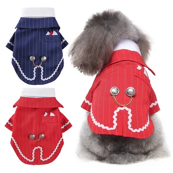 

Summer Striped Pet Shirts Tuxedo Suit With Tie For Dogs Cats Puppy Spring Costume Formal Gentleman Wedding Shirt For Dogs