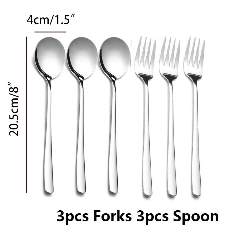 3pcs fork 3pcs spoon 6 шт. корейские столовые приборы с длинной ручкой, столовые ложки и вилки, набор для салата, Десертные Вилки для фруктов, 8 дюймов, кухонная посуда, зеркальная полировка - Цвет: 3pcs fork 3pcs spoon