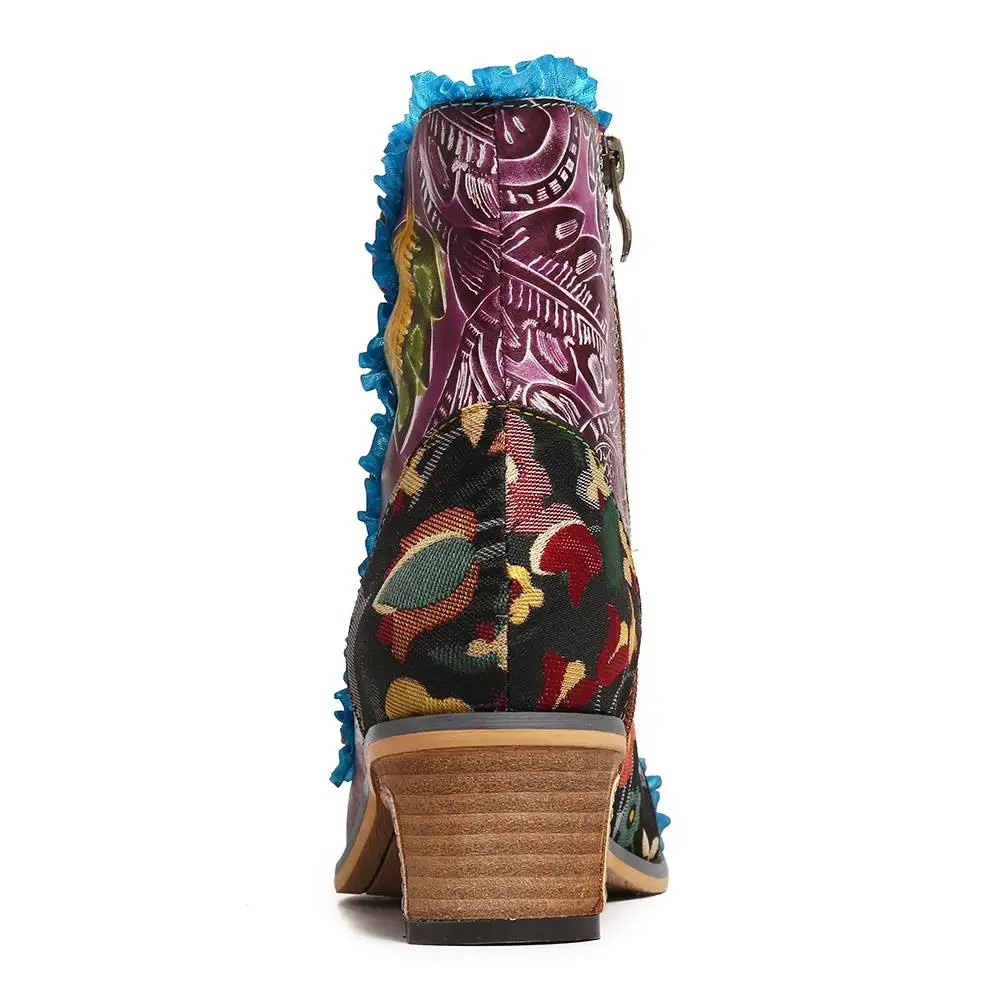 SOCOFY полусапожки на плоской подошве из натуральной кожи с ручной росписью в стиле ретро ; цвет синий ; элегантная обувь ; женская обувь ; botas Mujer