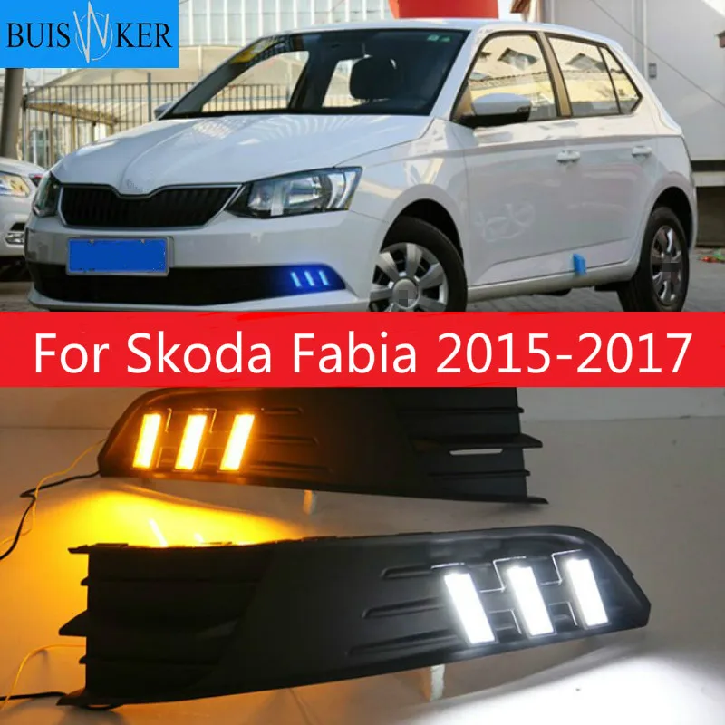 

Для Skoda Fabia 2015-2017, супер яркие водонепроницаемые ABS Автомобильные дневные ходовые огни 12 в светодиодный ные дневные ходовые огни с крышкой противотуманной фары