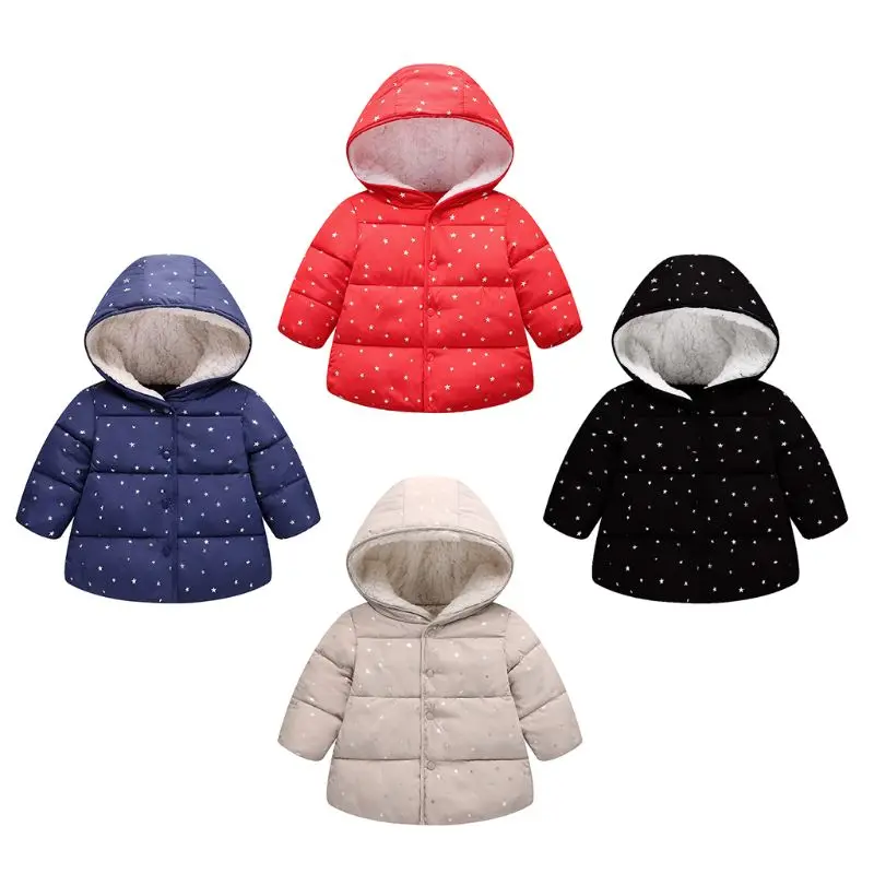  Infant Infant Toddler Baby Winter Thickened Hooded Coat Button Closure Glitter Star Print Bread Dow