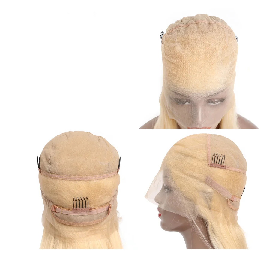 Guanyuhair#613 блонд полные парики шнурка индийские Remy человеческие волосы волнистые предварительно сорванные бесклеевые 150% плотность с волосами младенца