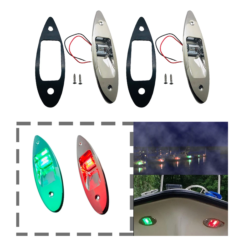 2x 12V Boat RV Side Navigation Bow Tear Drop Light Red Green LED Flush Mount