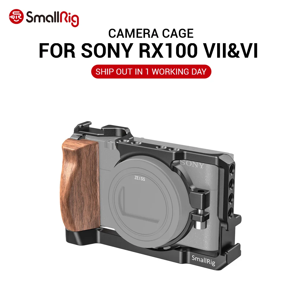 

SmallRig Cage for Sony RX100 VII & RX100 VI Camera Feature w/ Wooden Side Handle Cold Shoe Mount Fr Microphone DIY Options 2434