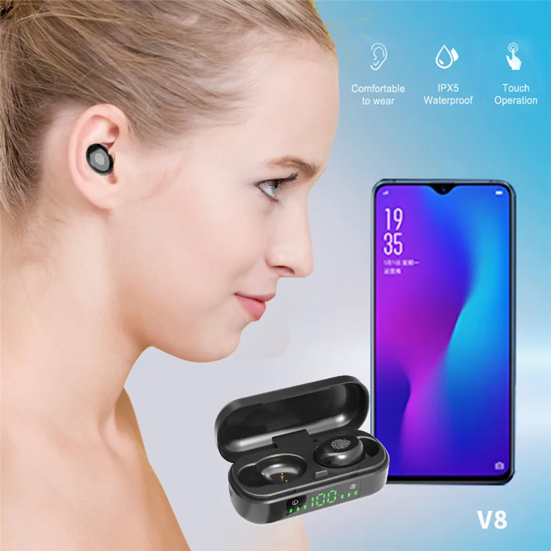 Сенсорный экран Bluetooth наушники мини светодиодный цифровой Дисплей спортивные
