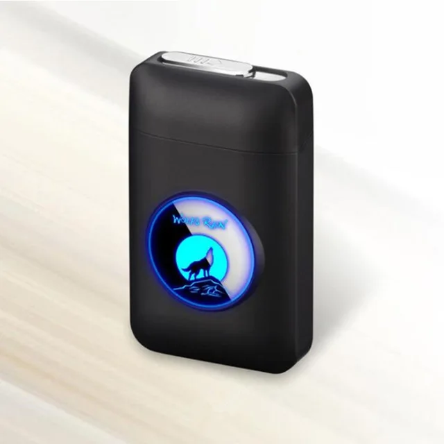 USB перезарядка зажигалка и чехол для сигарет креативный Графический светодиодный дисплей USB зарядка ветрозащитная беспламенная электронная зажигалка - Цвет: black