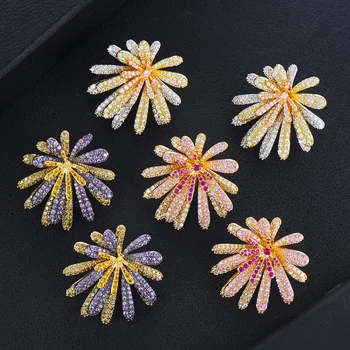 

missvikki High Quality Luxury Big Firework Flower Shining Earrings for Women Bridal Wedding Party Show Earrings Jewelry Dubai