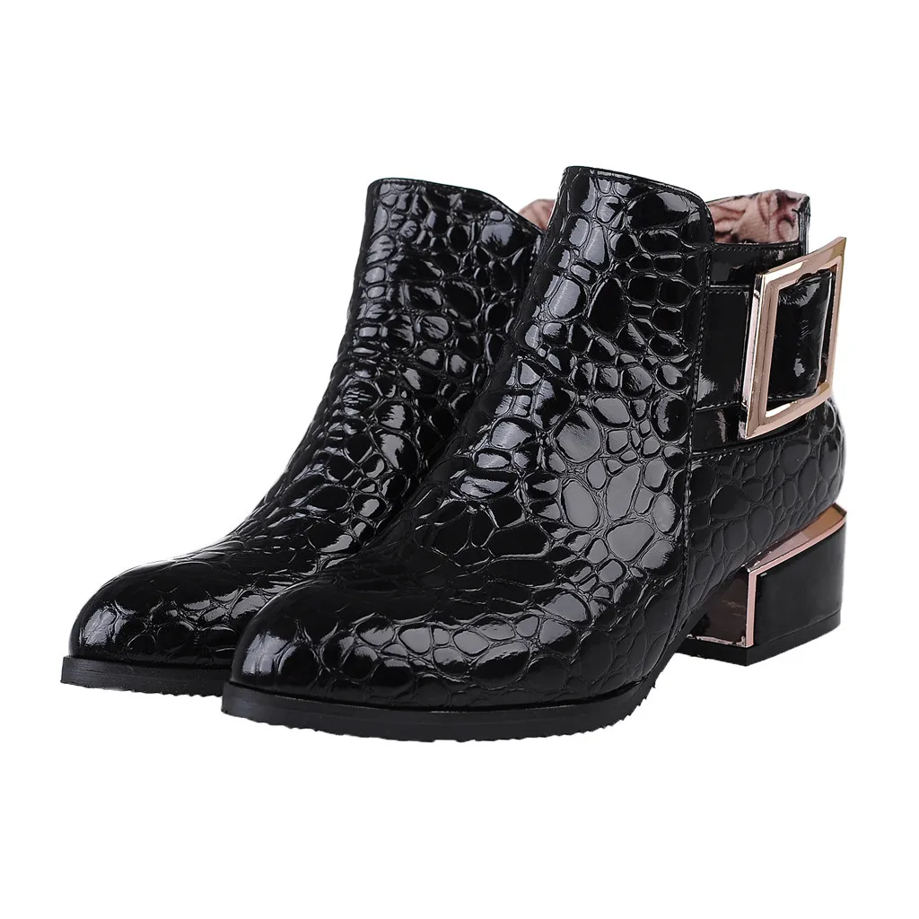 

Autumn And Winter Ankle Boots Female England Pointed Patent Leather Boots