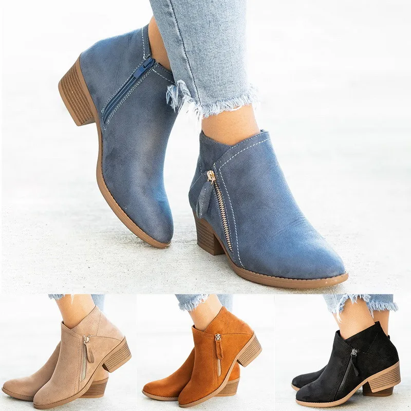 Women's Ankle Boots Dropshipping Autumn Large 35-43 Low Heel Boots Platform Sexy Women's Khaki Shoes 2021 New Winter