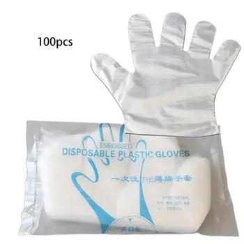 

100Pcs Transparent Disposable Plastic Gloves Clear BBQ Eco-friendly Food Plastic Fruit Kitchen Vinyl Gloves