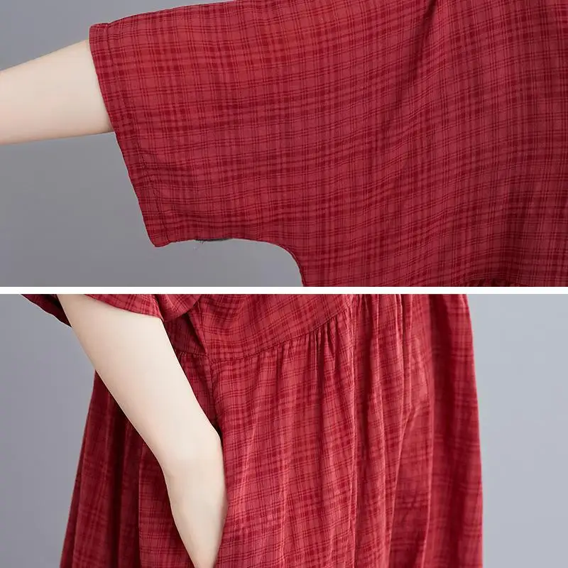 Plus Size Plaid Casual Cotton Summer Dress Women Oversized Vintage 4XL 5XL 6XL Ladies Dresses Robe Femme Beach Woman Dress 2021 images - 6