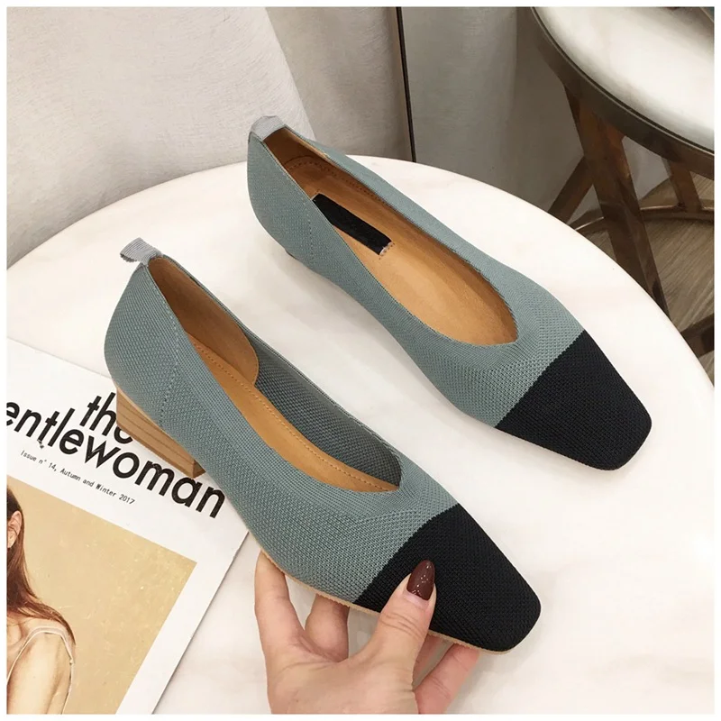 Синий Bailehou New Female Slip On Flat Loafers Stretch Fabric Casual Flat Shoes Square Toe Shallow Ballet Flats Shoes Women Boat Shoes - Цвет: Синий