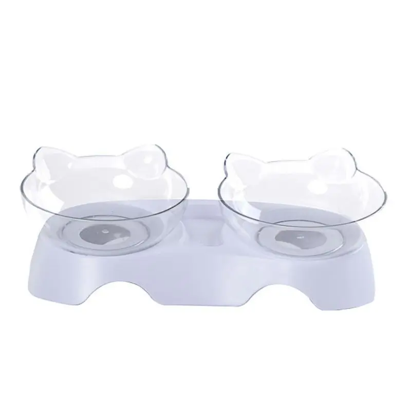 Миска для домашних животных милые кошачьи уши в форме позвоночника защищает один/15 ° косой двойной миски GXMA - Цвет: Double bowl