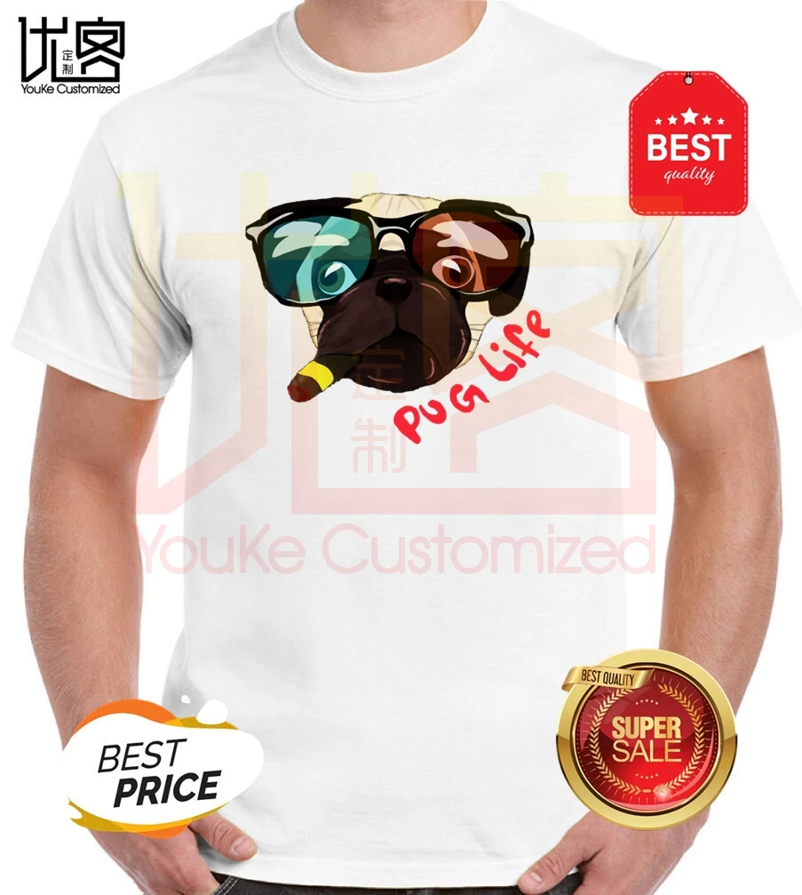 Футболка The Pug Life для мужчин и женщин лето 100% хлопковые футболки команды Мужской