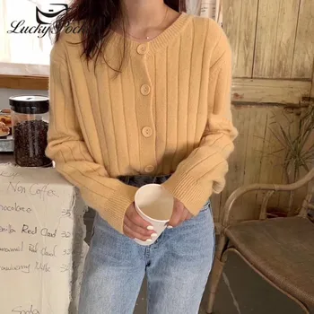 

Women Spring Autumn Solid Color New Fashion Loose Casual Knitted Cardigan Sweater Female Brand Sweet Top Ladies Warm Coats ML668
