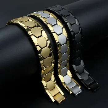 

Men's Hologram Germanium Magnetic Therapy Bracelets healing 18mm Wide Tourmaline Energy Balance Bracelet Health Care Jewelry