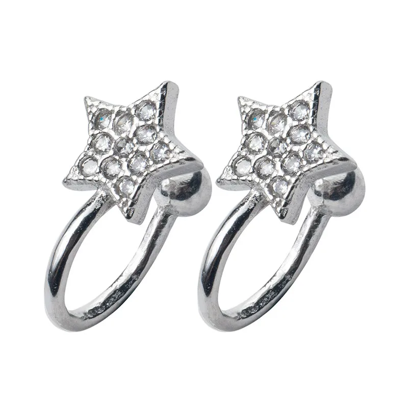 

925 Sterling Silver Clip On Earrings For Women Girl Fashion CZ Zircon Star No Piercing Earrings Earcuff Jewelry