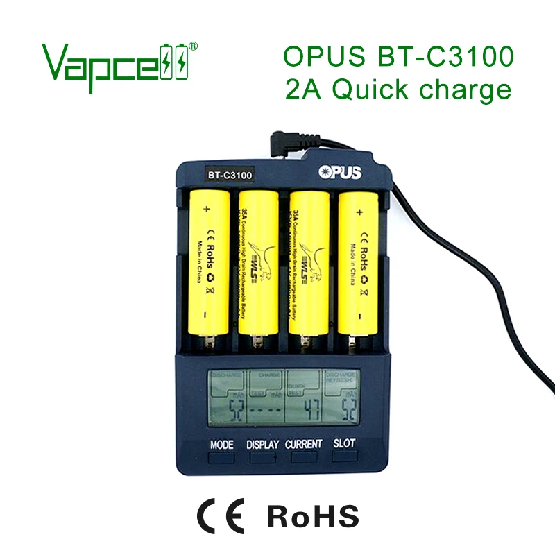 Vapcell OPUS BT-C3100 4 слота зарядное устройство с 26650,25500, 26700,18650, 16340 типа может проверить емкость