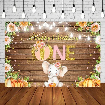 

wooden board elephant pink floral kids birthday party backdrop girl baby shower photo background cake table wall Decor SM-629