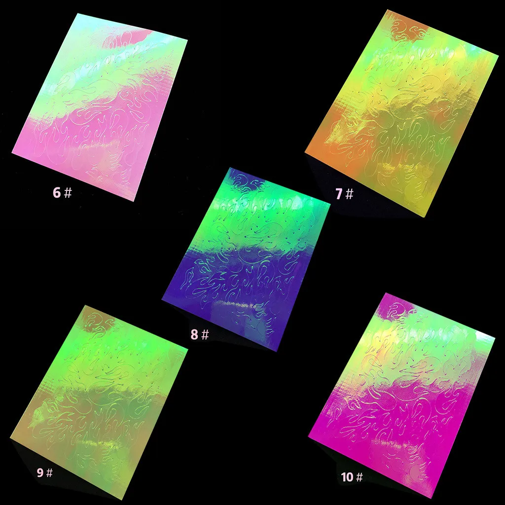 Holographic Nail 5 PCS Nail Art Stickers Flame Reflections Tape Adhesive Foils DIY Decoration Flame Dandelion Panda Manicure