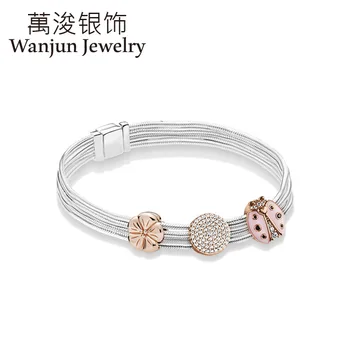 

Wanjun Jewelry 100% 925 Sterling Silver Reflexions Series Fresh Garden Finished Product Bracelets Pendant & Bangles Beadeds Set
