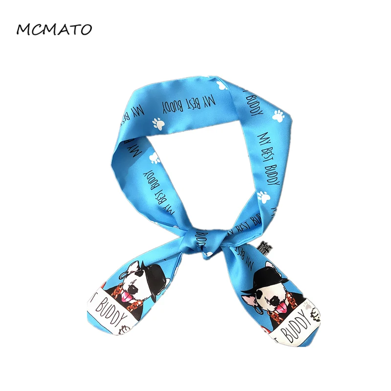 

Cartoon Animals Print Woman Twilly Silk Scarf 88cm*5cm New Style Cat Dog Tiger Zebra Flower Bag Ribbons Head Scarf For Ladies