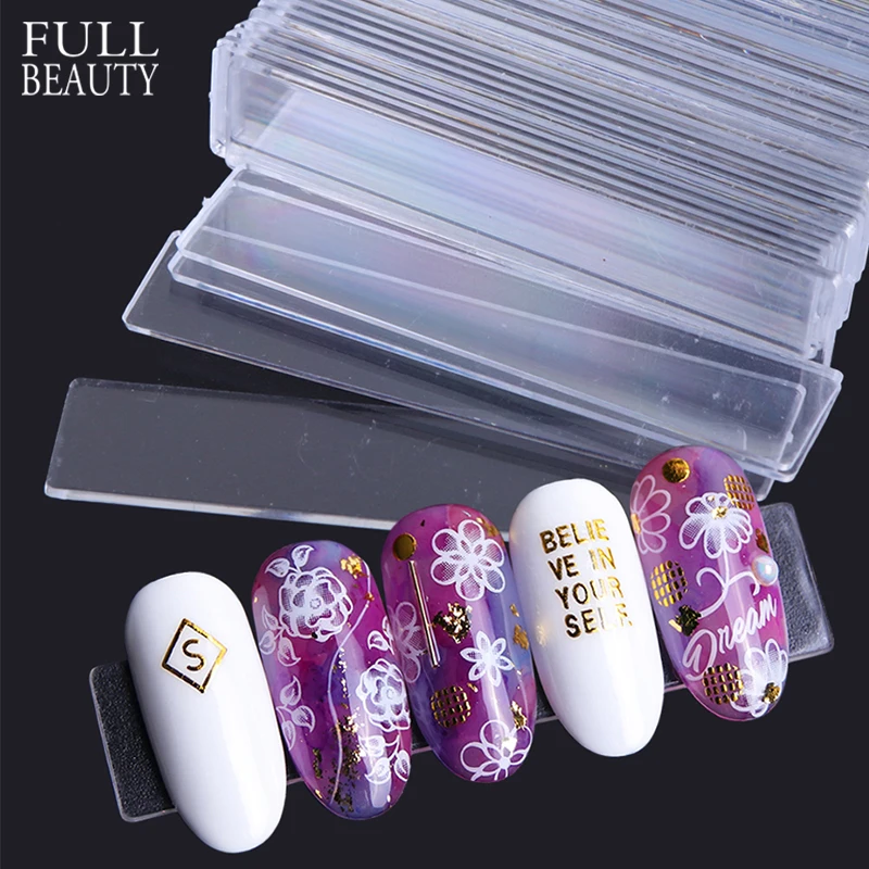 

40pcs Clear Nail Display Holder Sticks Rectangle Board False Nails Tips with Protective Film Practice Manicure Stand Salon CH151