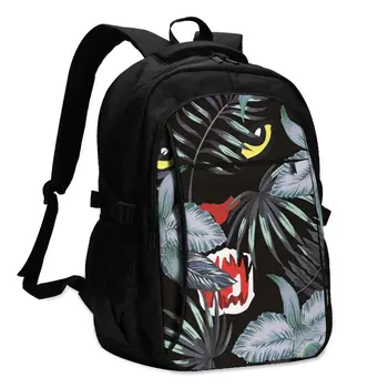 

Backpack USB Charge Women Hunting Panther Hiding In The Jungle Student Backpack Letters Print School Bag Teenager Girls Backpack