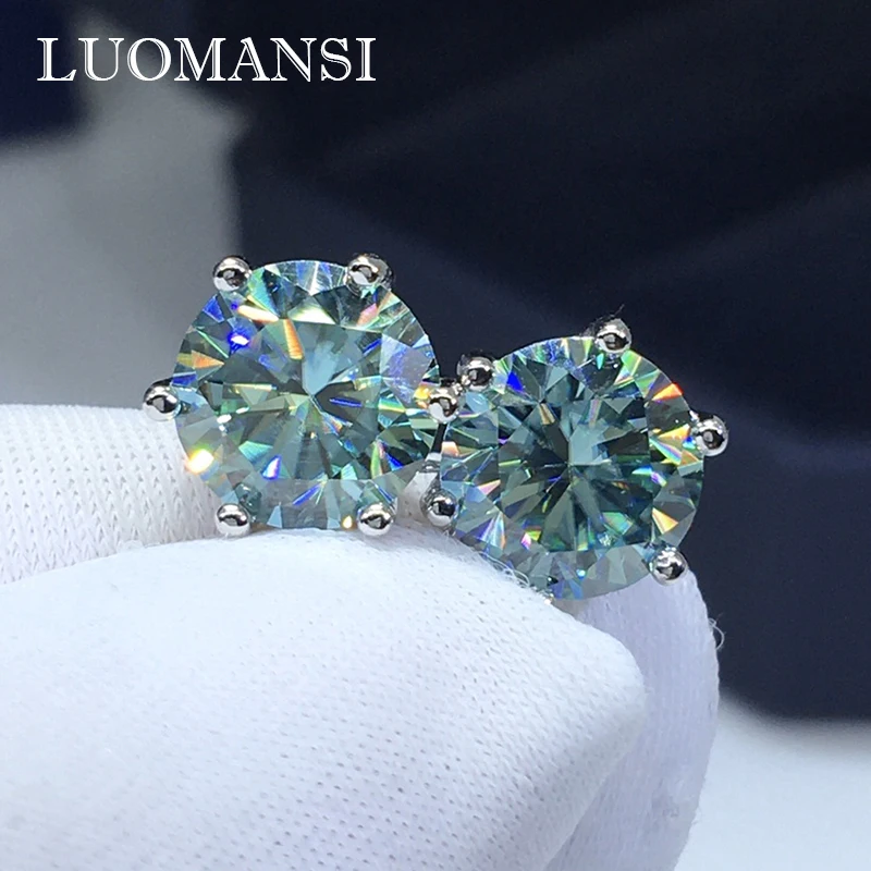 Luomansi 2+2CT 8MM Green Moissanite Earrings Passed Diamond Tester S925 Silver Jewelry Wedding Memorial Party | Украшения и