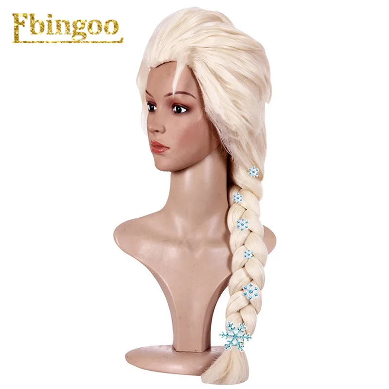 Ebingoo 6 Snowflake Hairpins+Hair Cap+ Platinum Blonde Braids Elsa Princess Synthetic Cosplay Wigs for Adults Halloween Costume