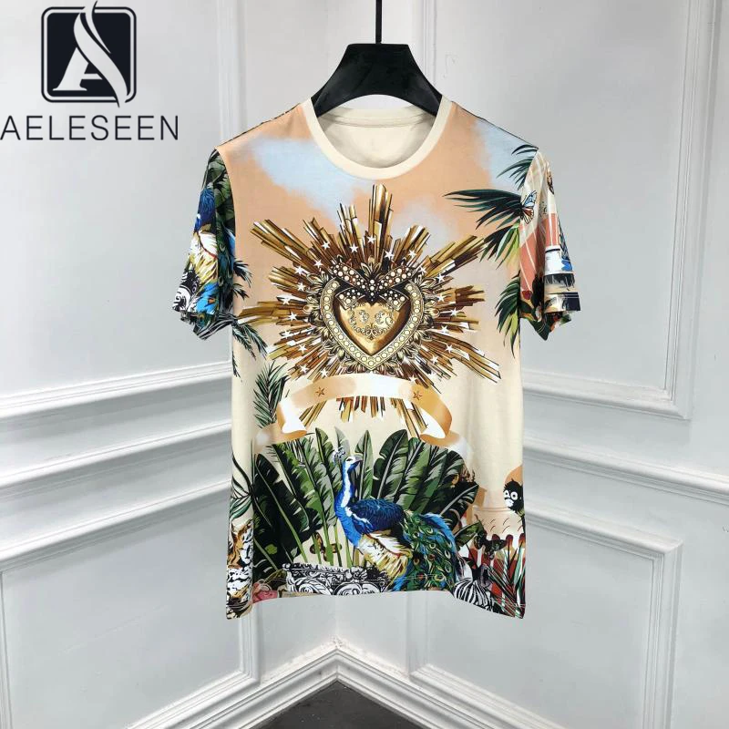 Женская и мужская Повседневная футболка AELESEEN подиумная из хлопка с цветочным