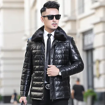 

Winter Mens Warm Sheepskin Genuine Leather Jacket Turn Dowm Collar Biker Coat For Male Jaqueta De Couro Masculino Motoqueiro